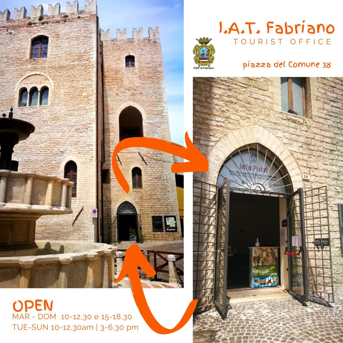 Il centro I.A.T. riparte nella nuova sede in piazza del Comune 38. Vi aspettiamo da martedì a domenica h 10-12,30 e 15-18,30 #fabriano #fabrianoturismo #destinazionemarche <a href="/MarcheTourism/">Marche Tourism</a> <a href="/RegioneMarcheIT/">Regione Marche</a>