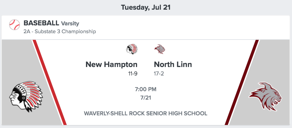 DOGPILE TUESDAY!👊#NHBaseball Chickasaws vs. North Linn Lynx @ Wartburg College's Hertel Field in Class 2A Substate Final @ 7 PM. $8 admission—limited grandstand seating so bring your own chair. The boys would love to see a huge Sea of Red cheering the Chickasaws on to victory!👏