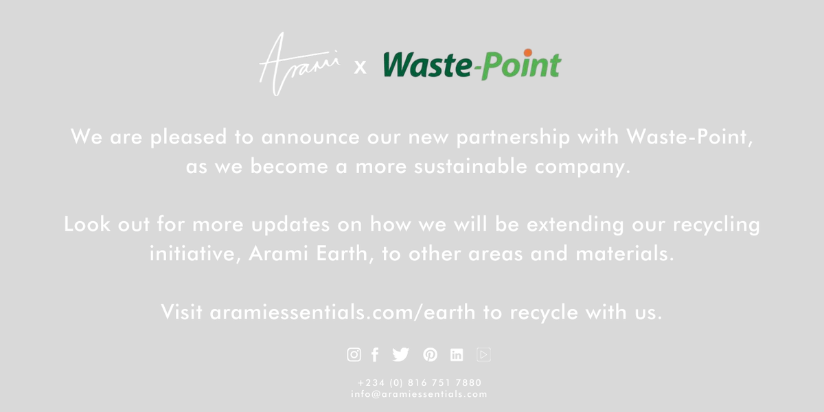 AramiEssentials's tweet photo. @WastePointNG is a waste management service which specialises in recycling and up-cycling PET plastics and cartons. With our partnership with them, you can now recycle all your Arami empties (bottles, jars and boxes) with no hassle. Start recycling here: https://t.co/52mv1TwJmW https://t.co/sSUByAhXfI