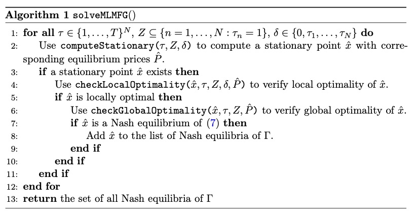 By deriving tailored  #stationarity and  #optimality conditions, we could develop a solution algorithm, that provably computes exactly the set of  #Nash  #equilibria of the MLFG. We find all equilibria and all nonoptional stationary points are eliminated. 7/8