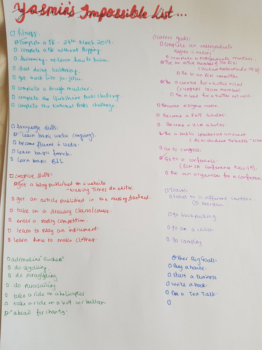 YasK_RN's tweet photo. A bit of a #reflective morning- I got inspired to an #impossiblelist thanks to @unjaded_jade video.
Let's hope I can get half of these ticked off in the next couple of years!!
#GoalSetting #studentnurse https://t.co/WGVp7SlvDl