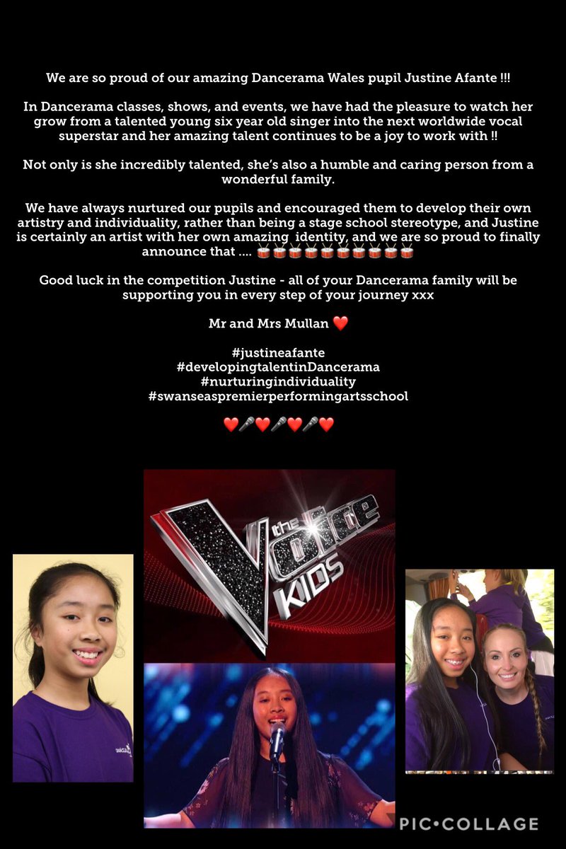 Dancerama1's tweet photo. We are very proud to announce that Dancerama Wales’s very talented student Justine Afante will be on “The Voice Kids UK 2020” on Saturday July 25th at 7:25pm on ITV and ITV Hub!!  Tune in and show your support !! ❤️ @carolvorders  @WalesOnline @ITVWales https://t.co/8hJSMkyk3o