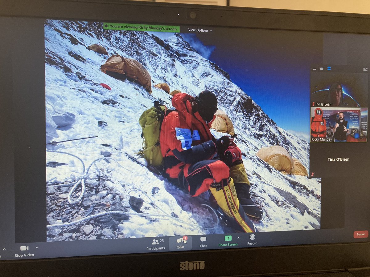 LoseleyFields's tweet photo. A few more photos from our wonderful Zoom talk with Mountaineer @rickymunday about his ascent of Everest; linking to YR5's topic on Geology. He was very inspiring & our pupils now wants to climb Everest!
#RickyMunday #LoseleyLearning #Everest #KS2Geography #Farncombe #Godalming https://t.co/xx9M6UEbux