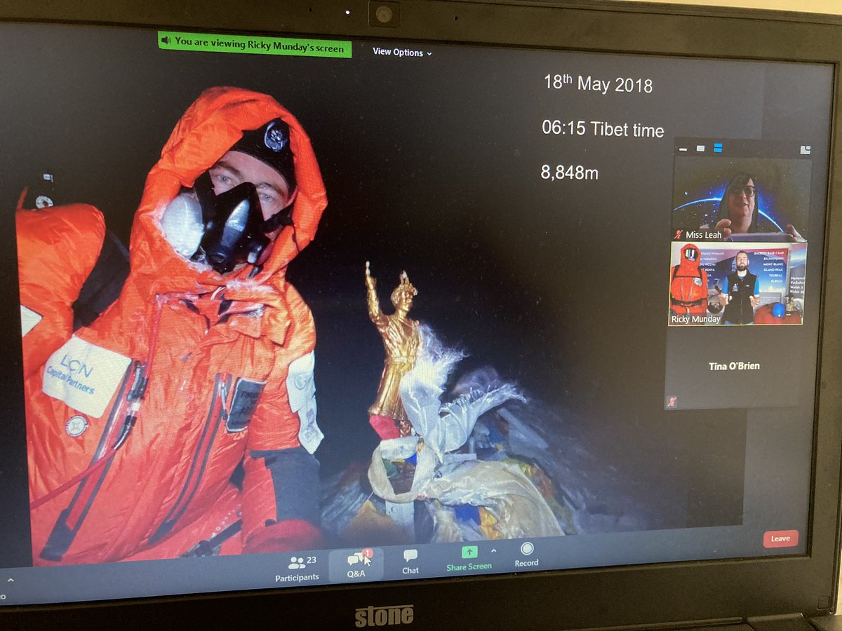 LoseleyFields's tweet photo. A few more photos from our wonderful Zoom talk with Mountaineer @rickymunday about his ascent of Everest; linking to YR5's topic on Geology. He was very inspiring & our pupils now wants to climb Everest!
#RickyMunday #LoseleyLearning #Everest #KS2Geography #Farncombe #Godalming https://t.co/xx9M6UEbux