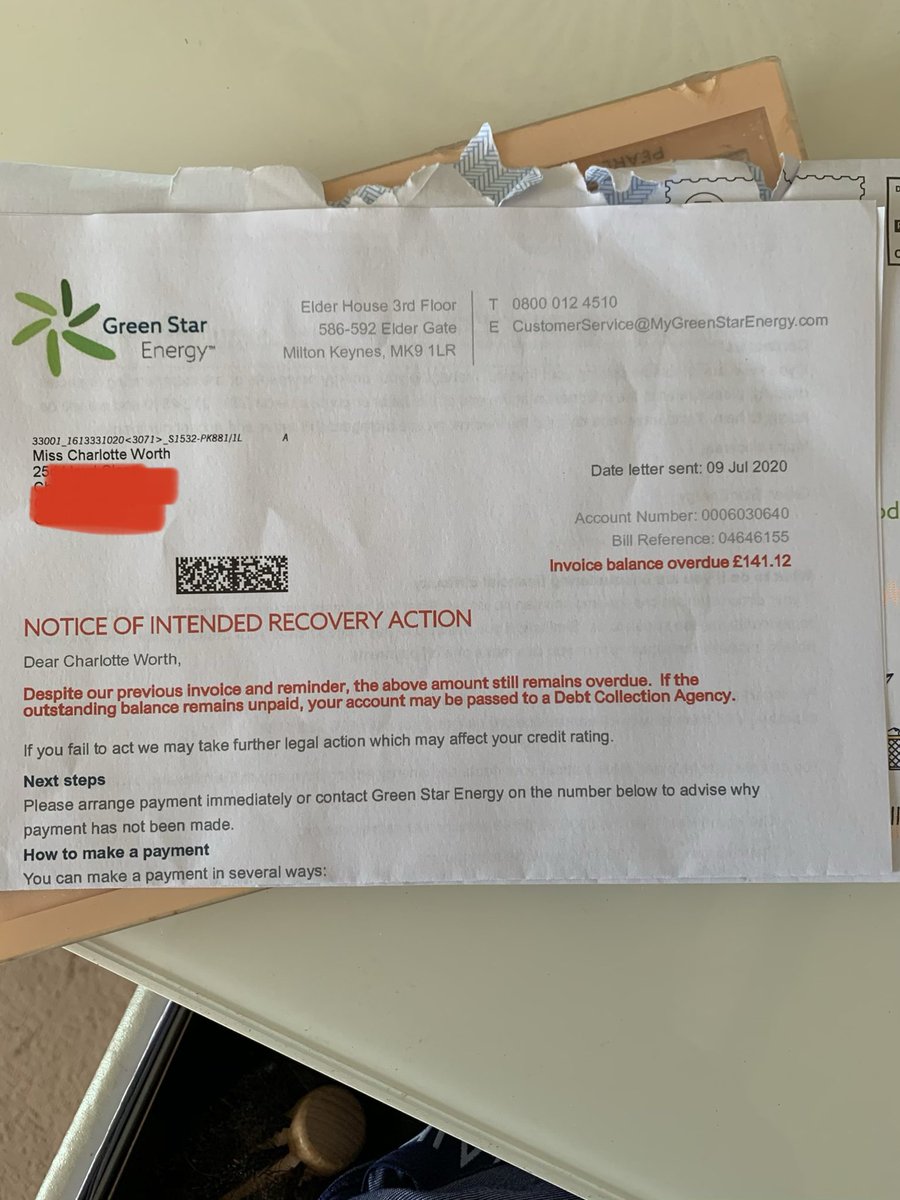 LottieHanah's tweet photo. @GreenStar_UK @EnergyOmbuds I left the property months ago, still not received the correct final bill and now I get this!!!!! @BBCWatchdog  this has been going on for over a year. https://t.co/KuZhFT8MIt