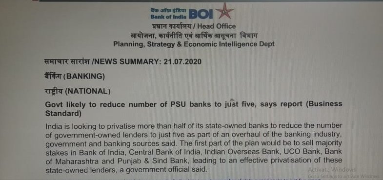 luckydubey123's tweet photo. ये खबर आना इस बात का संदेश है कि कल settelment हो जाएगा और settelment की खुशी की आड़ मै बैंक ��ा privatisation भी... जब सारे बैंकर्स 11th BPS की डिटेल्स पढ़ रहे होंगे अपना अरियर का हिसाब किताब कर रहे होंगे तभी सरकार privatisation जैसे कुक्रत्य कर देगी।
#IndiaNeedPSBs https://t.co/mctEMAGI8e