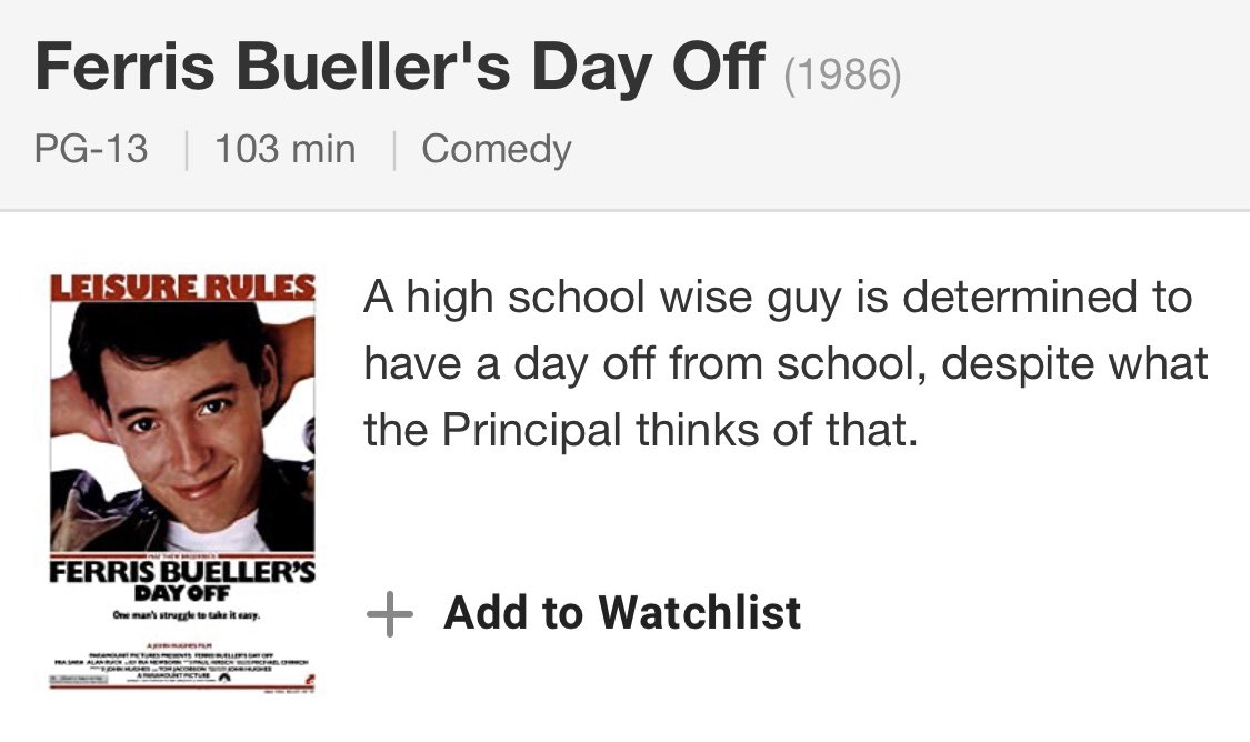 - the shining (1980) - for keeps (1988) - dirty dancing (1987) - ferris bueller’s day off (1986) 