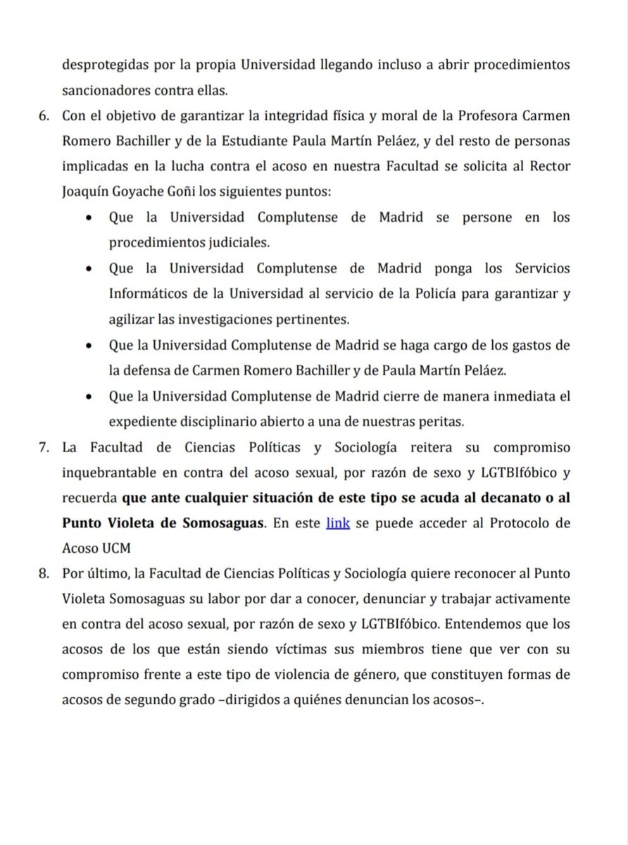 Compartimos el Comunicado de la Comisión de Igualdad ratificado el 17 de Julio por la Junta de la Facultad de Ciencias Políticas y Sociología @CCPPySOCUCM en el que se denuncia el acoso que están sufriendo algunas de nuestras compañeras. Agradecemos difusión.
