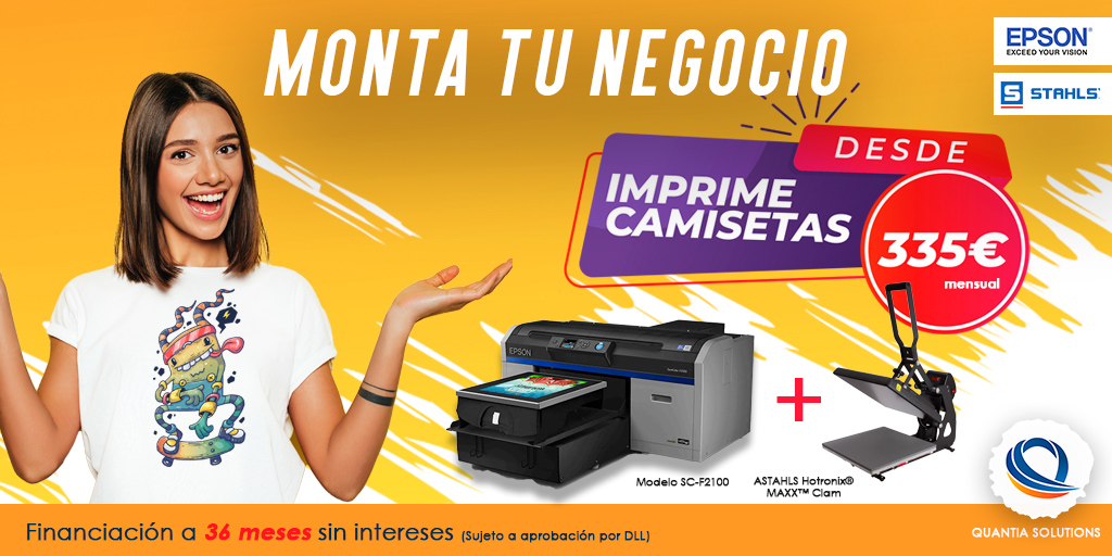 QuantiaSolutio1's tweet photo. Super OFERTA, llevate tu EPSON SC-F2100 junto a una plancha STAHLS, y monta tu negocio de impresion de camisetas y mucho mas... @Epson_ES
https://t.co/pyyLUNaD17
#camisetas #dtg #digitalprinting #impresiontextil #directoalaprenda #epsonf2100 #quantiasolutions #directtogarment https://t.co/uNdHgFZwVV