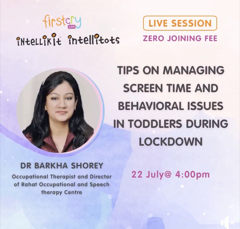 OiDilsukhnagar's tweet image. Dr Barkha Shorey, Occupational Therapist and Director of Rahat Occupational and Speech therapy Centre speaks on how to manage screentime, based on the guidelines directed by WHO @ 4 PM tomorrow
#firstcryintellitotsdilsukhnagar #LiveWithIntelli #firstcryindia #expert #screentime