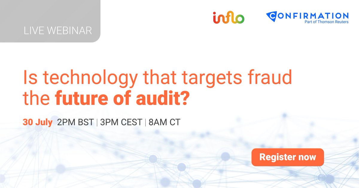 CConfirmation's tweet image. Is your organisation prepared for and protected against the potential threat of fraud? Join our founder Brian Fox and Inflo’s CEO Mark Edmondson to discuss how using technology and data can mitigate fraud okt.to/bYhPKz #futureofaudit #audittechnology #fraud