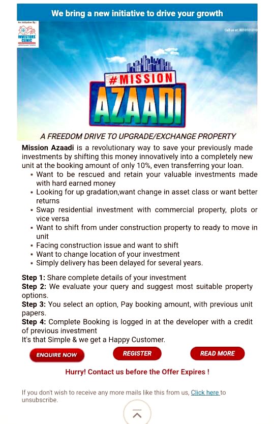 ACPBuyers's tweet photo. Presenting #MissionAzaadi after #MissionCompletion by the same broker who took pie from #AmrapaliGroup. This is fraudulent scheme by brokers who are having #AmrapliFlatBuyers data. They r calling u to shift &amp; get trapped in yet another fishing net.

सतर्क रहें झाँसे में ना फ़सें https://t.co/FAcluqFcko