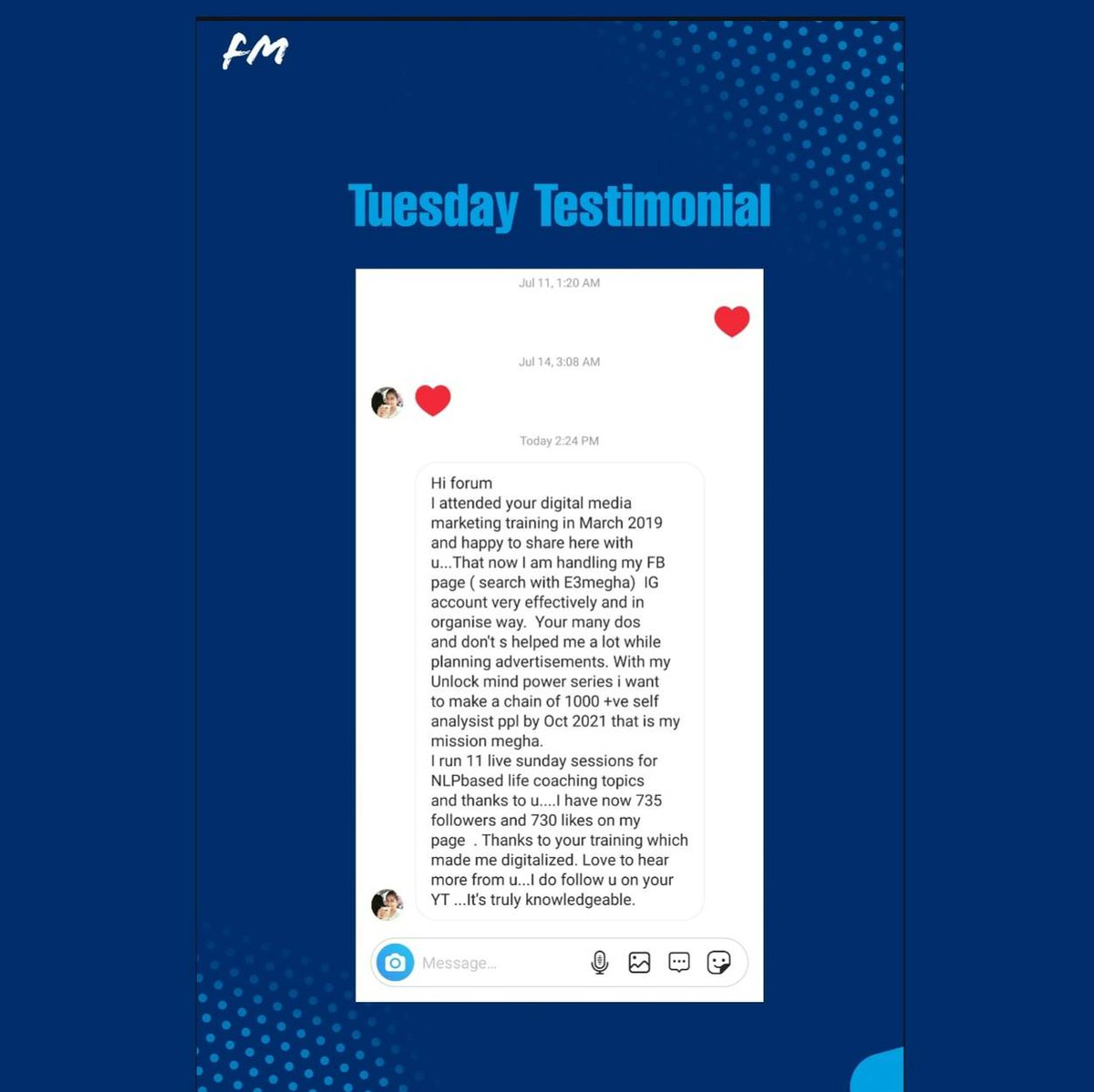 forum_marfatia's tweet photo. 💪Inclining me to do something more for the society.
#tuesdaytestimonials #testimonialtuesday #lovetohelppeople #lovetogrowpeople #growindigital #digitalmarketingcoach #socialmediaexpert #digitalmarketingskills #digitalisfuture #socialmediainfluencer #socialmediabusiness https://t.co/M7M6M3FloW