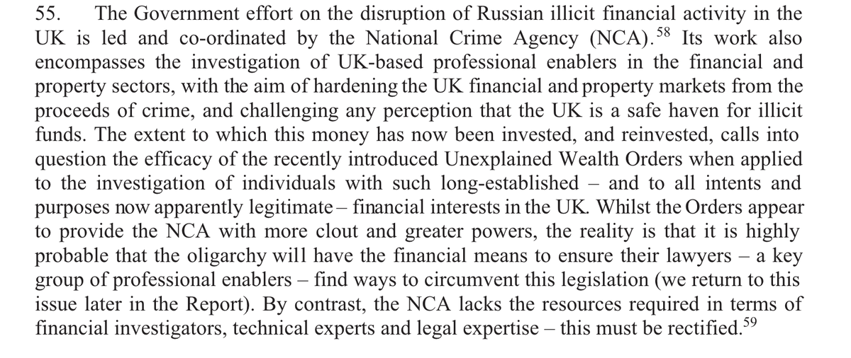 And a clear acknowledgement that the  @NCA_UK lacks the resources it needs to counter the Russian financial threat.