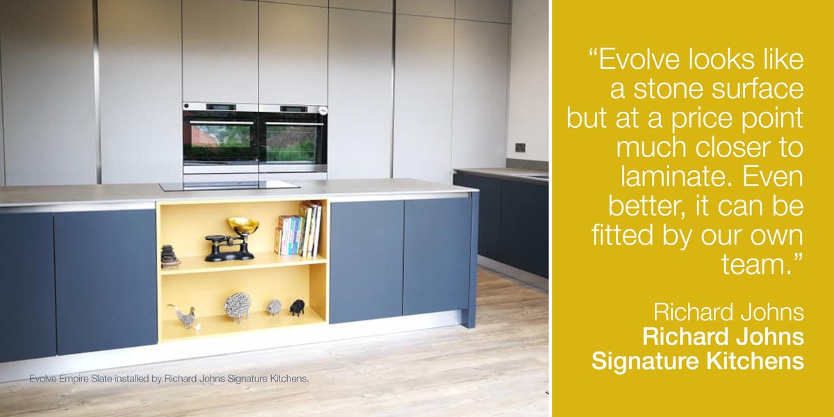 bushboard's tweet photo. Evolve in Empire Slate looks sleek &amp; chic in this case study, ft. @kitchenstaunton 👍

Richard Johns described Evolve to his customers as a crossover product creating a stone effect, with preferential price &amp; timeframe. They loved it. 

Read more:  https://t.co/K6sQKRUyHV https://t.co/VQEH4U1ZLG