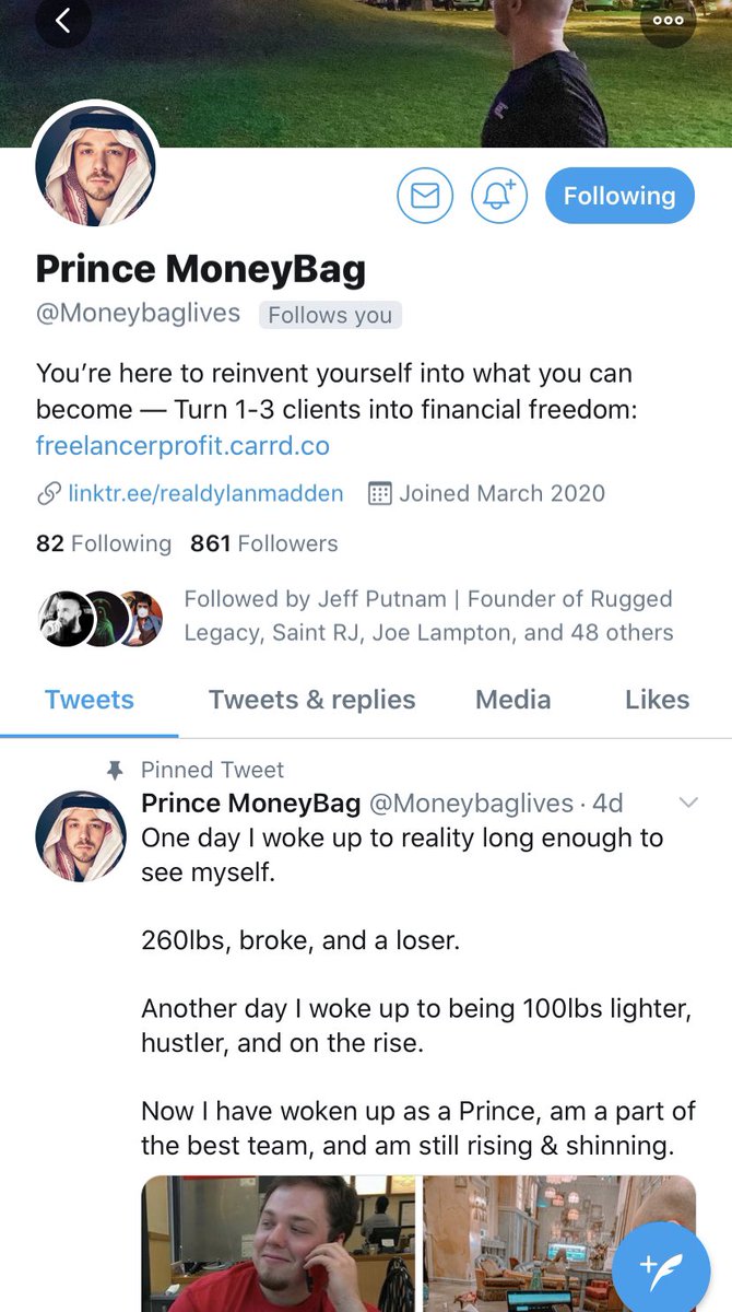 THIS IS AN EXAMPLE OF A POSITIVE AFFIRMING ACCOUNT HES SELF PROCLAIMED PRINCEWHAT YOU THINK THAT DOES TO HIS MIND?YOU UNDERSTAND? @Moneybaglives