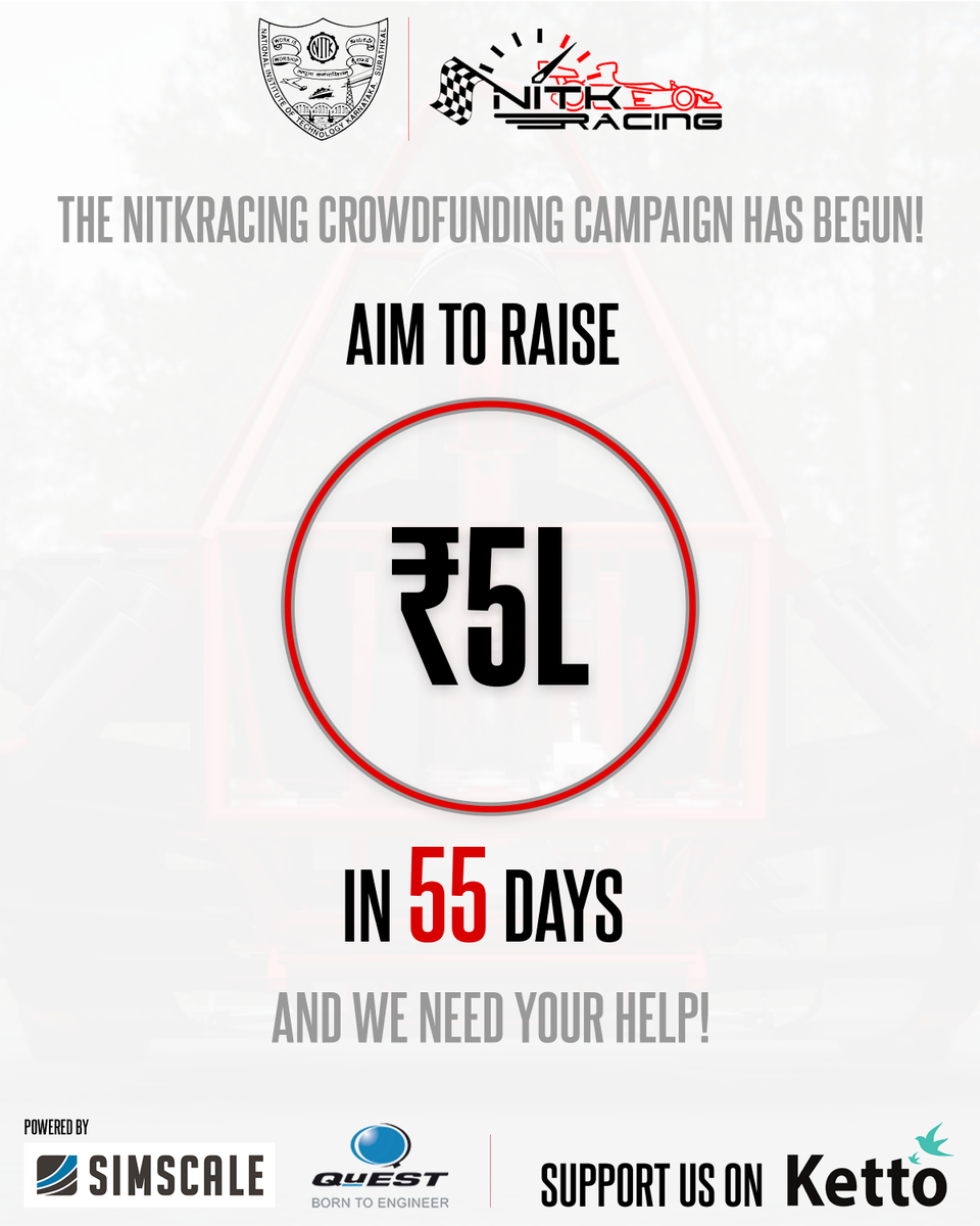 NITKRacingFS's tweet photo. We have kicked off our Crowdfunding Campaign on Ketto &amp; aim to raise ₹ 5L in a span of 55 days!🏆
Do share &amp; RT to help us reach a larger audience.✨
https://t.co/ZPM611rGk4

#LiveToRace #FormulaStudent #NR21 #NITKSurathkal #NITKAlumni #Crowdfunding #Campaign #SupportUs #Ketto https://t.co/6OoJitEaZM