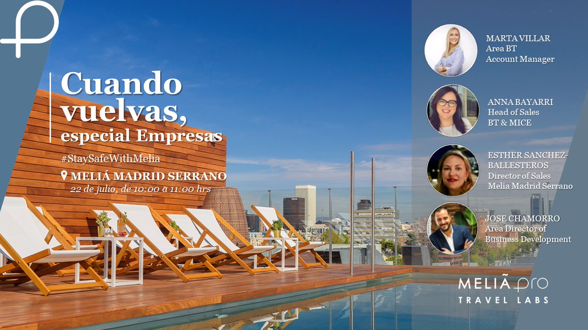 ¿Recuerdas nuestra comunidad de Meliá PRO Travel Labs?
Como sabes se trata de un espacio donde podréis encontrar eventos en vivo, talleres virtuales, mesas redondas y mucho más! 
No te pierdas el próximo 21 de Julio el especial empresas que tenemos preparado para ti!