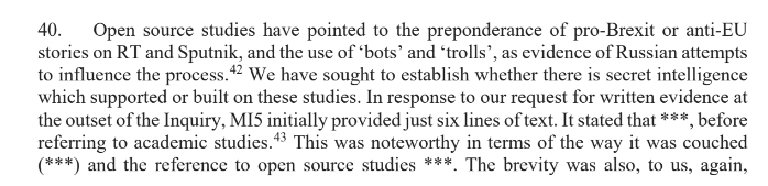 WHOAH!! So much for no smoking gun. The  #RussiaReport is utterly damning about the failure of the intelligence services to protect our democratic processes. 'In response for our written request for evidence, MI5 provided just 6 lines of text'