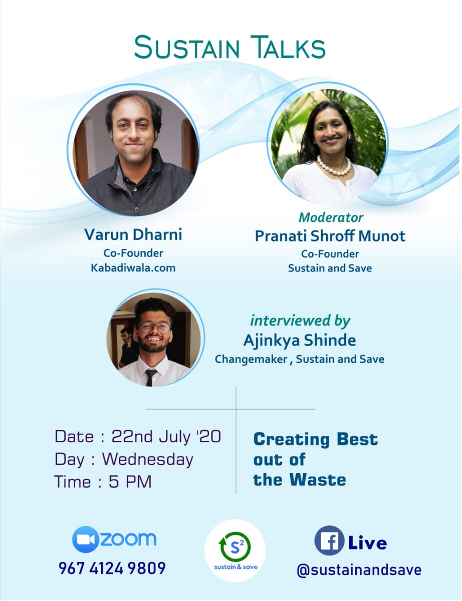 sustain_andsave's tweet photo. Get the chance to know about the backend story of The Kabadiwala ,by it's own founder Mr Varun Dharni.
Come join us on 22th july 2020,at 5pm on Fb live.
To join the zoom session go through the link below :-
https://t.co/6e6Kohlnf0
Registration Link:-
https://t.co/05znzLay0O https://t.co/1yCfGZFiGW