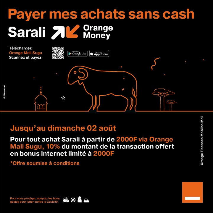 Orange_Mali's tweet photo. #OrangeMoney : jusqu'au 02 Août, faites vos achats de la Seliba avec Sarali d'Orange Money et bénéficiez de bonus Internet offert https://t.co/1oA1nXpMyt