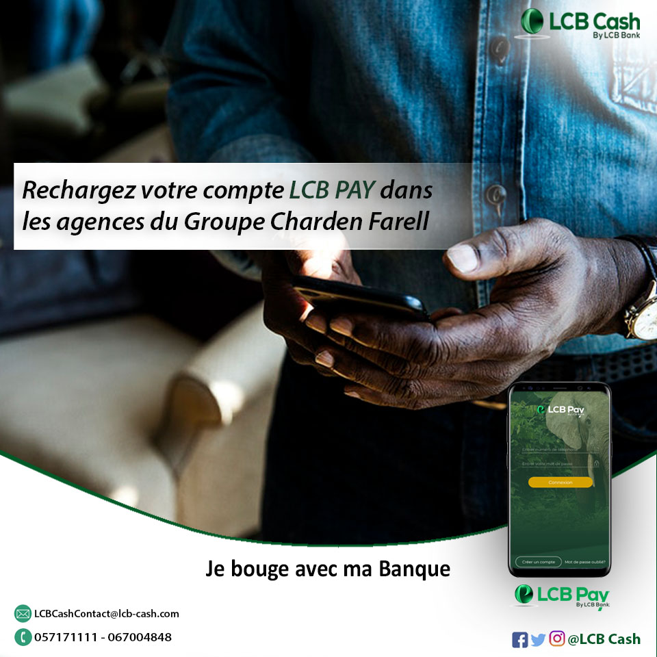 #LESAVIEZVOUS? 

Vous pouvez recharger votre compte LCB PAY en toute sécurité dans les agences du @Groupe Charden Farell.

#LCBBank #LCBPAY #LCBCash #GCF #Mobile