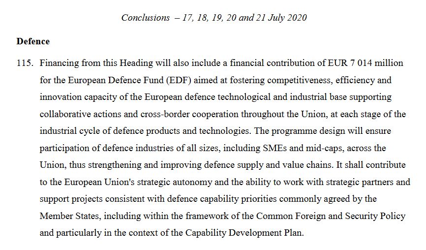 VincentLamigeon's tweet photo. Et le Fonds européen de défense (FED) passe de 13 milliards d'euros prévus à 7 milliards d'euros. Le plan de relance "historique" est donc marqué par un renoncement tout aussi historique à faire de la souveraineté européenne une priorité https://t.co/9tx1lTUj58