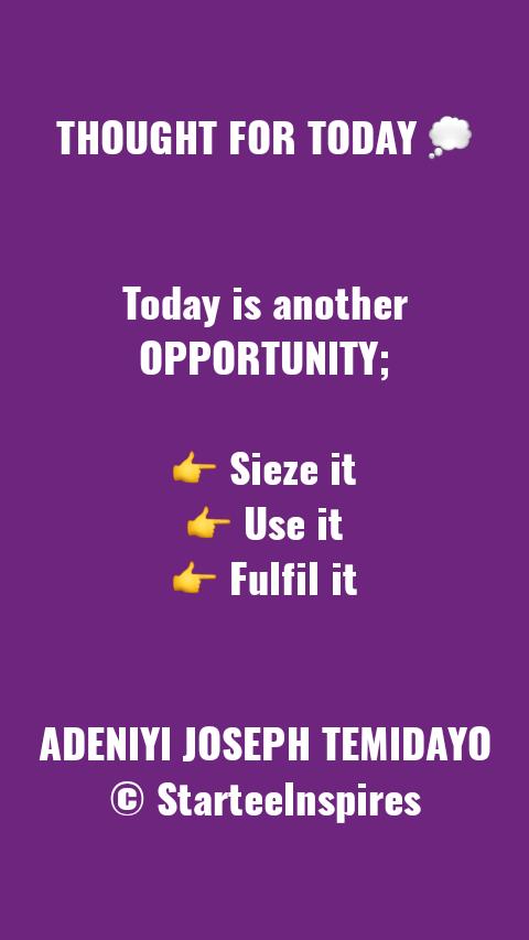 Startee01's tweet photo. Today like no other day.
♐️Another Opportunity to Live
♐️Another Opportunity to Continue
♐️Another Opportunity to Write the Future
♐️Another Opportunity to Begin Again
♐️Another Opportunity to Succeed
*⃣ Seize it. *⃣ Use it. *⃣ Fulfil it
#StarteeInspires https://t.co/SubaZRH7wS