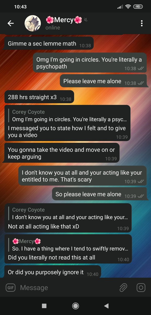 This person is literally crazy. Don't even know this person, yet got very upset I missed a message from her. Then when I tried to explain, she's like oh you just don't care. I told her to leave me alone and yet kept coming. So I deleted the chat, and then threatens old porn leaks