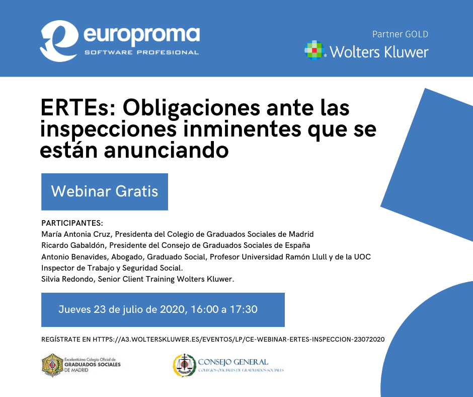 Europroma's tweet photo. 💻 [#webinar] #ERTES: Obligaciones ante las inspecciones inminentes que se están anunciando.
🗓 Fecha: 23/07/2020
⏰ Hora: 16:00h-17:30h
�� INSCRIPCIÓN GRATIS: https://t.co/4Oaxa5yzYO https://t.co/P9ArYpAUAz