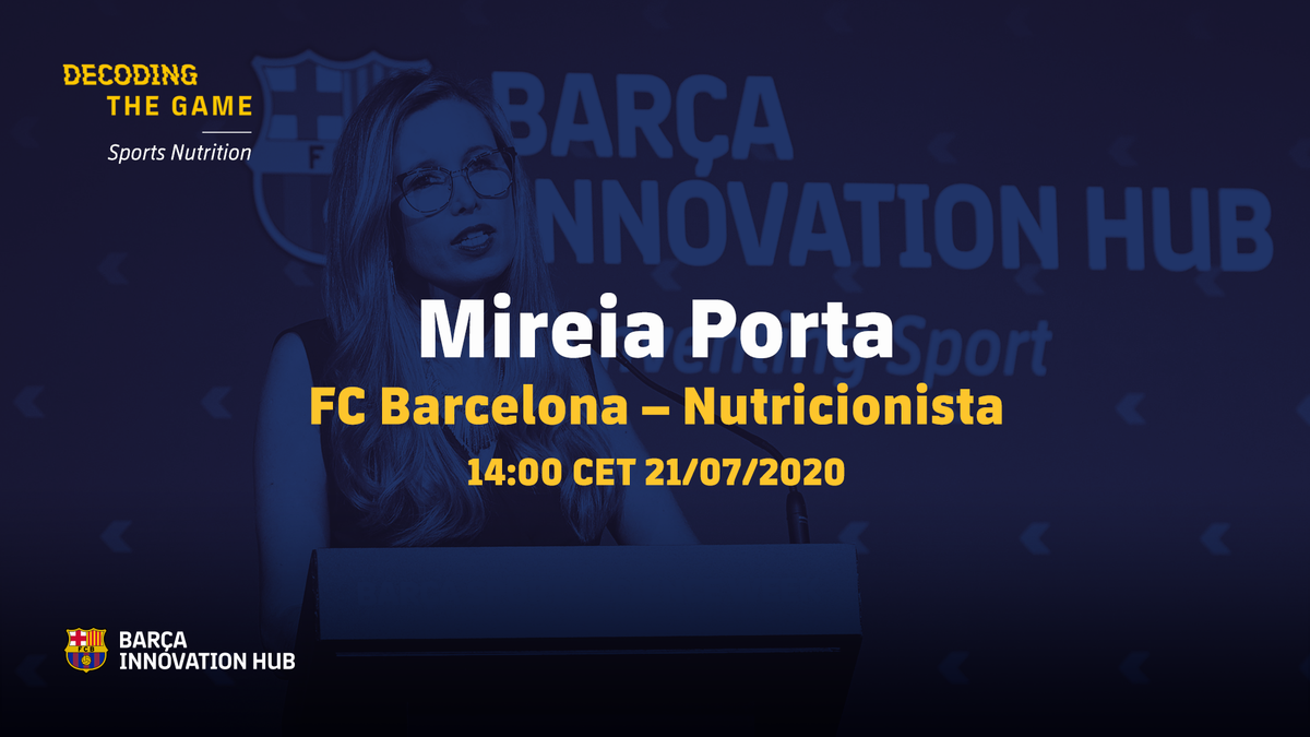 BarcaInnoHub's tweet photo. Hoy a las 14:00 CET no te pierdas el primer episodio y Live Chat de #DecodingTheGame - #SportsNutrition con @MireiaPorta nutricionista de @FCBarcelona que estará acompañado por nuestros invitados de @spurs y @upvehu - 21/07 14:00 CET ➡️ https://t.co/7YOZCOndTb https://t.co/w4elzME0en