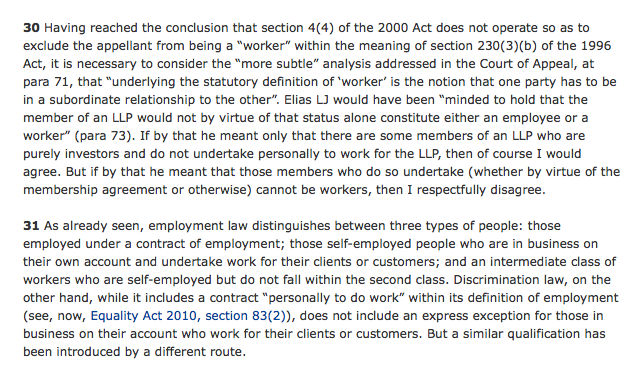10/ Moving on to look at Bates van Winkelhof v Clyde & Co. Focusing on the connections between s.230(3)(b) ERA and s.80(2) EqA - which will allow her to bring in the helpful (to Uber) judgments on s.80 in Mingeley v Pennock.