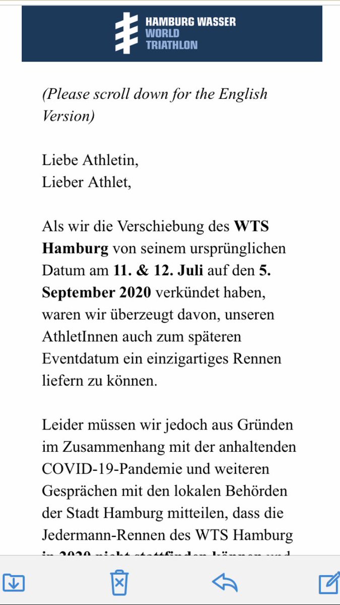 renelauberlin's tweet photo. Nun ist auch mein letzter noch möglicher Triathlonwettkampf in diesem Jahr abgesagt worden. Dann eben wieder im nächsten Jahr. 🏊🏻🚴🏻‍♂️🏃🏻‍♂️ #FuckCorona @ITUTriathlon @hamburgwasser #hamburgtriathlon @hamburg_de #hamburg #triathlon #whywetri https://t.co/eyUIRd04zk