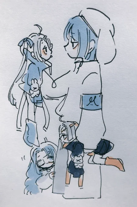 よく描く子達のサイズ感は左(右が普通の人間サイズ)なんやけど、活かせてないな〜って思ったから サイズ感が分かる絵を描きたいな!背景描いて… 