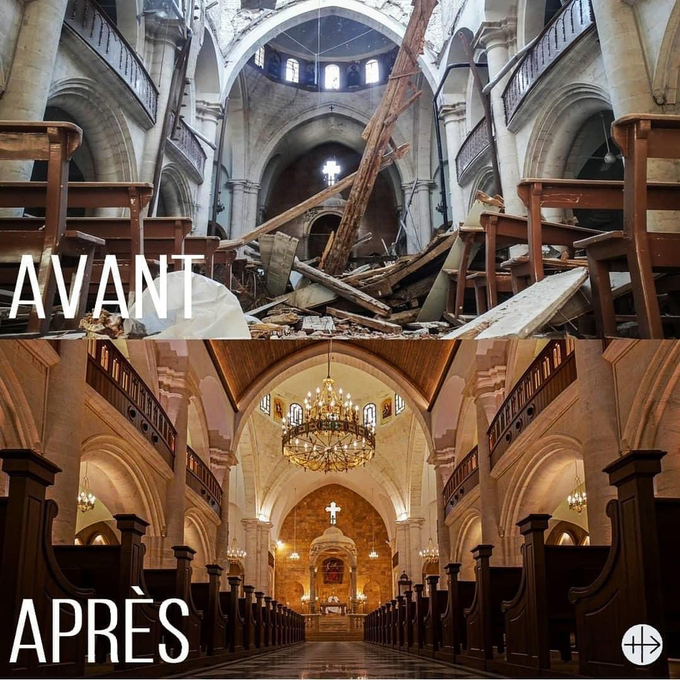 Ayesha_1102's tweet photo. The Cathedral of St. Elijah in #Aleppo, Syria, which was destroyed by missile strikes by al-Qaeda "rebels", finally reopened its doors on Monday. It took the Syrians 3 years to restore the cathedral to its former glory. #yria #Elijah #alqaeda https://t.co/gebcokKXEh