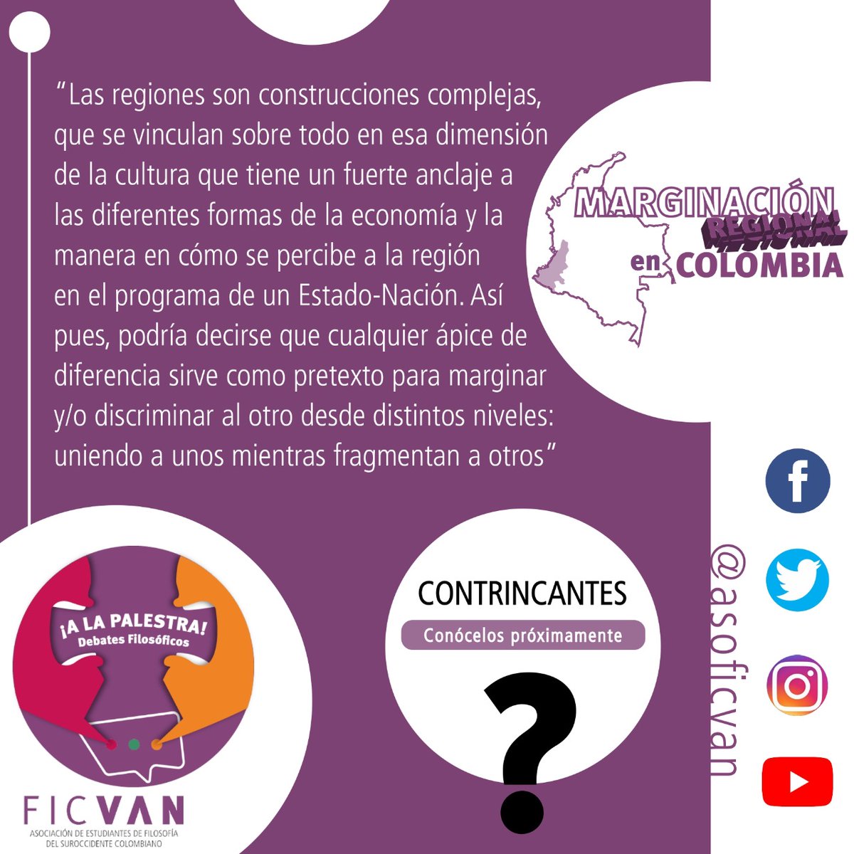 asoficvan's tweet photo. #ColombiaFederalEs Una posible forma de recrudecer la, ya pronunciada, marginación regional. A propósito del tema del día la #FICVAN invita #ALaPalestra mañana 22 de Julio de 2020 Marginación Regional ¿Mito o Realidad?

Inscripción: https://t.co/YyTaD2jpiJ https://t.co/u2vCxnalam