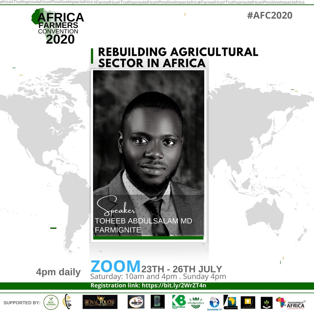 farmignite's tweet photo. Join our CEO @toheeb_ab in this educative #webinar on 23rd July at 5 WAT. He will be sharing some insight into the #agrisector in Nigeria and his journey as a young #agripreneur. Don’t miss https://t.co/hS0GKfraYH https://t.co/UYmePobx5E