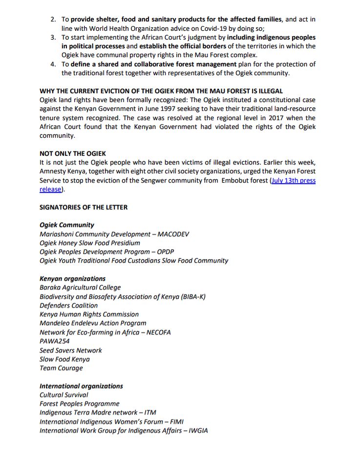 Press Statement of Civil Society Organizations condemning the ongoing forced evictions of the Ogiek community in Kenya. Read the full statement: bit.ly/39d4I6S  #EndForcedEvictions #IStandwiththeOgiek #landrights