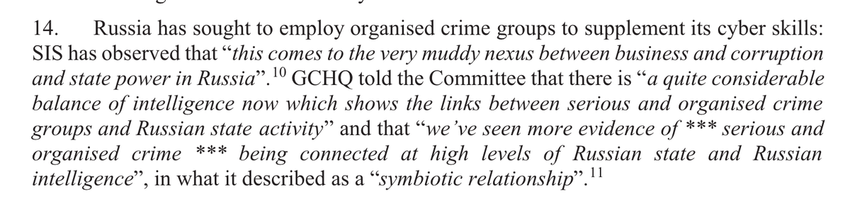 But when they come, they bring with them the corrupt tactics they habitually employ to get things done and a proximity to organised crime, which works as comfortably with the Russian government as with Russian businessmen. A SYMBIOTIC RELATIONSHIP, from Moscow to London. ENDS