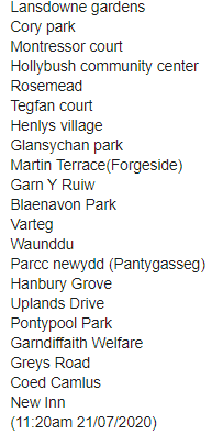 torfaencouncil's tweet photo. *Playground update*

Please share 😊

The following playgrounds have been re-opened (see image)

As we open more playgrounds we will post an update on social media.

Get your little ones out of the house and into the fresh air!

#play #locewhereyoulive #playground #openforplay https://t.co/ZyFMZ26xxD