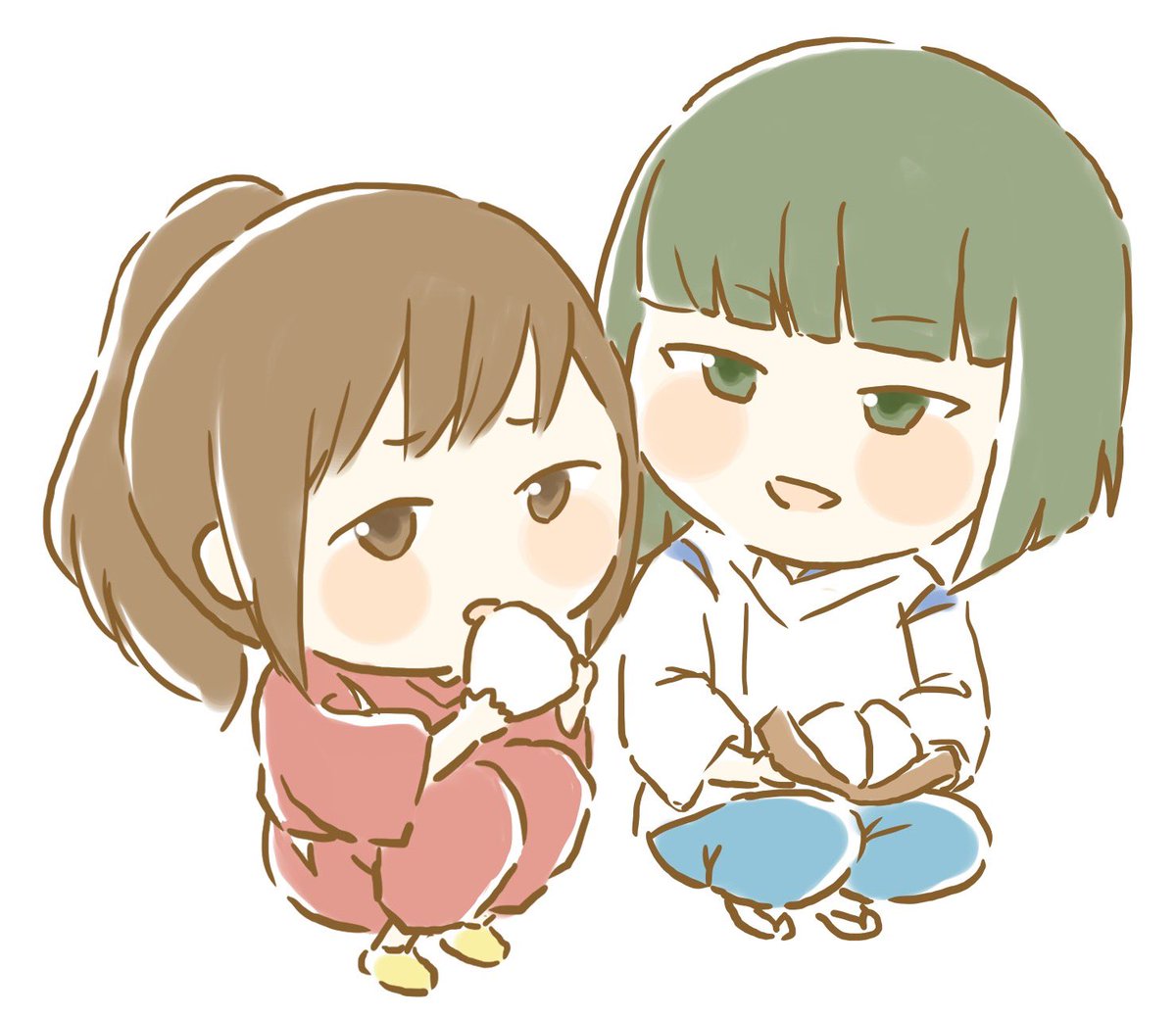 もなみ Lineスタンプ販売中 おにぎりのシーン描いてみた 千と千尋の神隠し ジブリ ジブリキャラ 千 ハク スタジオジブリ ジブリイラスト ジブリがいっぱいコレクション