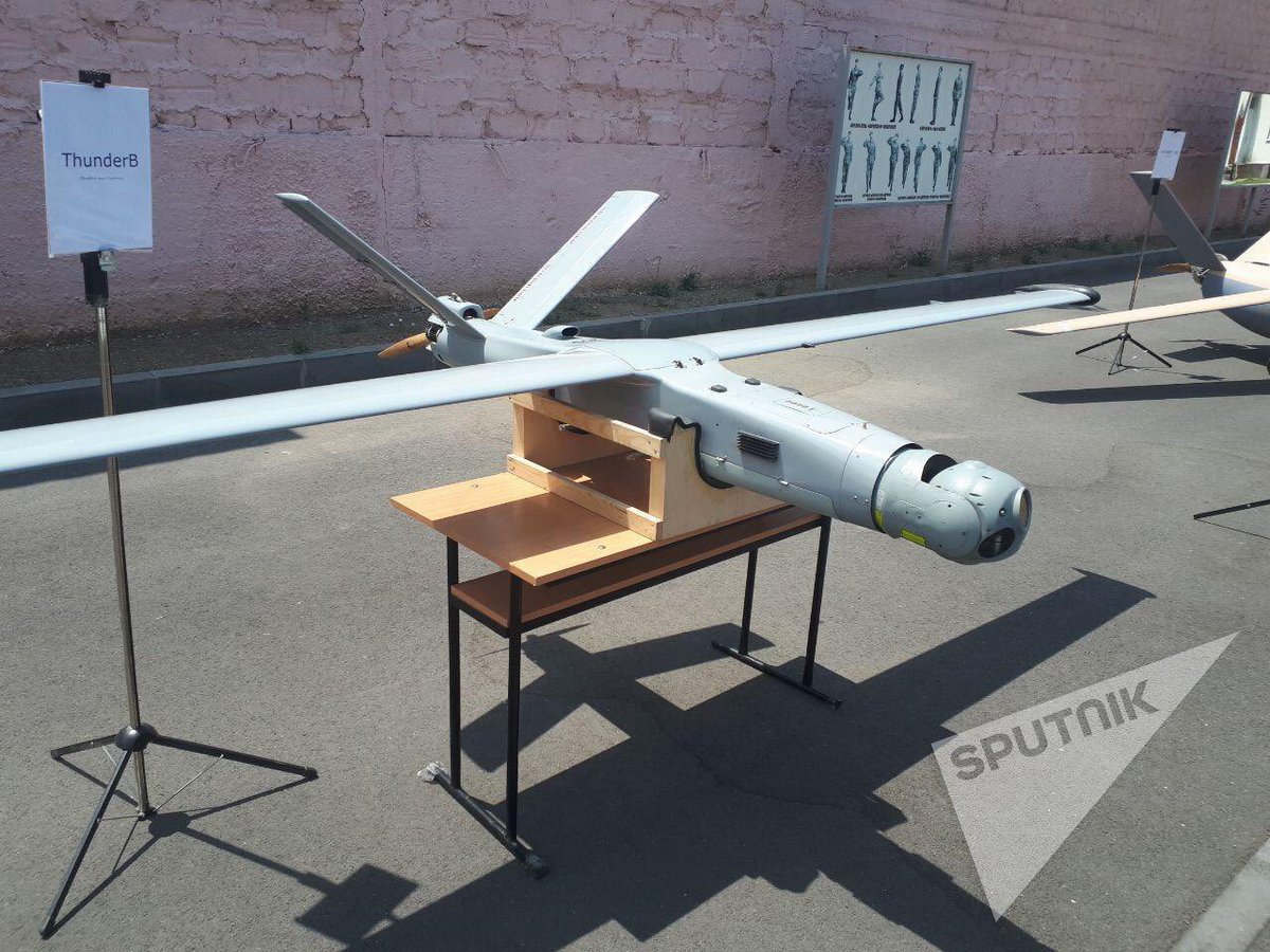 The Armenian MoD showed off some of the Azerbaijani UAVs and loitering munitions that crashed or were downed during the conflict including the Israeli-made ThunderB, Orbiter 3, and Skystriker. 85/ https://t.me/SputnikArmenia/6092