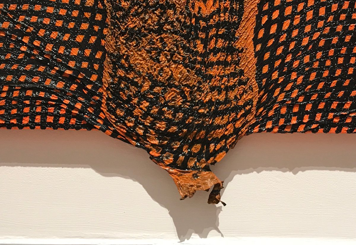 JMPaintingPrize's tweet photo. 1/2 In 2004, #JohnMoores23 was won by #AlexisHarding with his painting 'Slump/ Fear (orange/black)'. Its creation saw Harding pour oil paint onto primed MDF board. Still wet, quick-drying gloss paint was poured over it through a perforated guttering, making the ‘grid’. https://t.co/5YUvdCanKJ