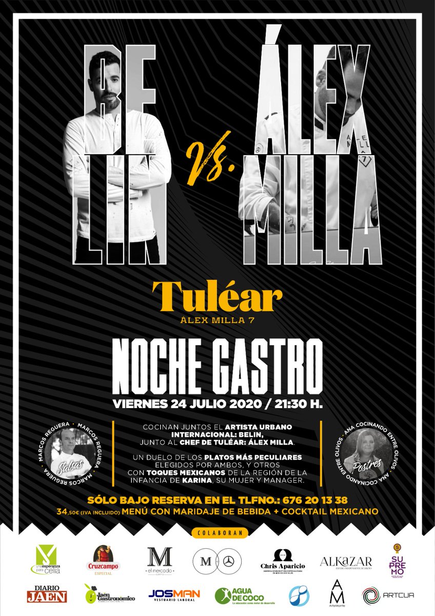 ¿Tienes ya tu reserva?
Este viernes 24 vuelve a #Tuléar la #NocheGastro🎉 y contaremos con el artista <a href="/Belin_one/">BELIN</a> y tendremos duelo de los platos más peculiares y otros con toques mexicanos 🇲🇽 👨🏻‍🍳⠀
⠀
¡No te quedes sin tu mesa! 😄⠀
Reservas 📲 676 20 13 38⠀
⠀
#Jaén #Gastronomía