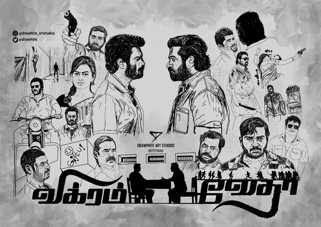 drawphite's tweet photo. "Oru kadha solta sir ?"..............
Made a tribute artwork for Vikram Vedha movie. #3YearsofVikramVedha @VijaySethuOffl @ActorMadhavan @ShraddhaSrinath @PushkarGayatri @am_kathir @varusarath @StudiosYNot @SamCSmusic @thinkmusicindia @tridentartsoffl @sash041075 https://t.co/3QYKNk2FbK
