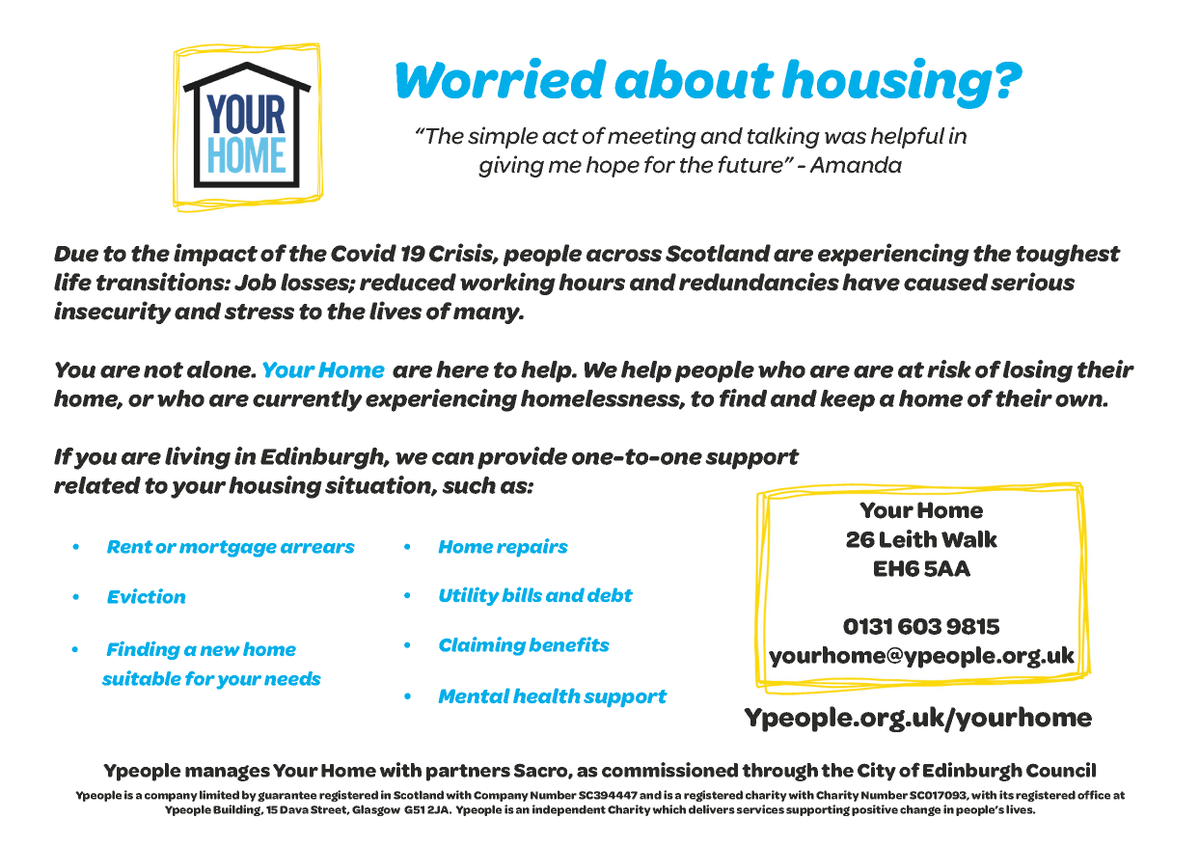 SacroScotland's tweet photo. YourHome help people who are are at risk of losing their home, or are currently experiencing #homelessness, to find and keep a home of their own. If you are in Edinburgh, we  provide one-to-one support related to your #housing situation. https://t.co/NpIOFYtWAf https://t.co/Bhniu9KSll