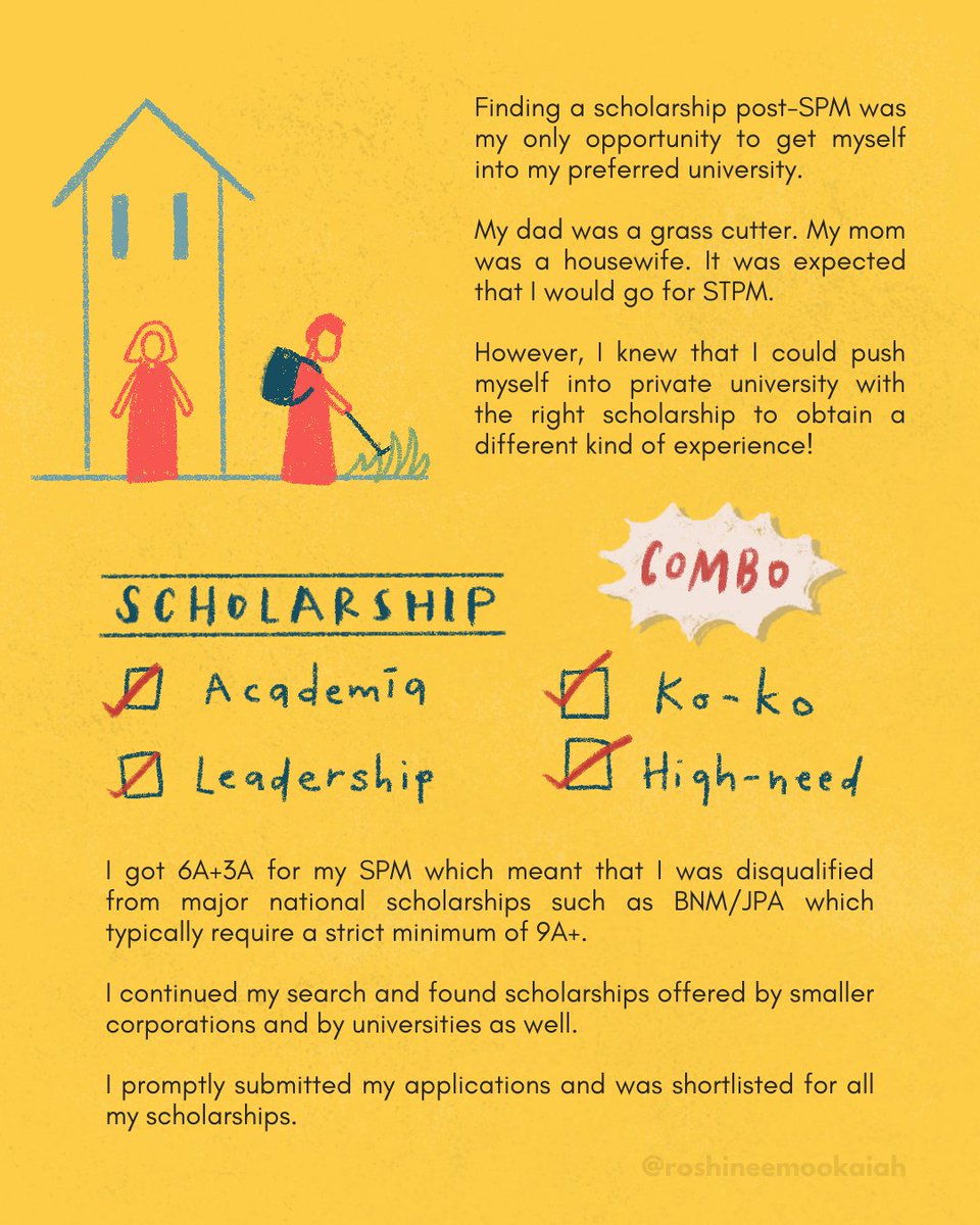 Remember my mentee who got rejected from her scholarships?I wrote a whole post about it: THE CASE OF BEING TOO POOR FOR MALAYSIAN SCHOLARSHIPS.(Also, I am fundraising for her hidden uni fees at  http://bit.ly/gethertouni )(1/3)