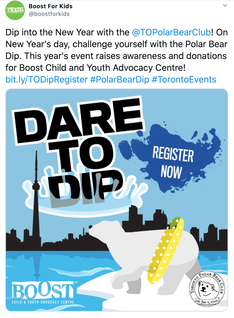 CreativeDayfor1's tweet photo. When @boostforkids partnered with the Toronto Polar Bear Club, they came with a very specific request: to find the bravest people and entice them to take a dip in frigid Lake Ontario. The results of the Dare to Dip campaign led to 50 teams, 295 dippers, and $60,000 raised! https://t.co/0gxYkhqv6r