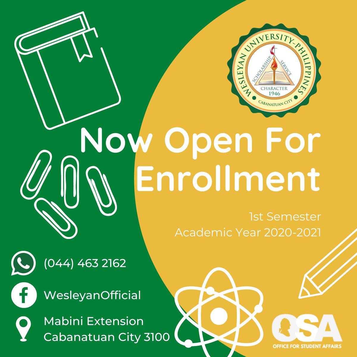 WesleyanPH's tweet photo. Good Day!

Let's make it easier :) 

Please see below the link for Tertiary (College) online registration. 

*Please note, this is NOT YET the online enrollment procedure. 

Thank you !

College of Education:
https://t.co/WuQpcHwEDQ

#WesleyanOSA https://t.co/2bzsbhT9zu