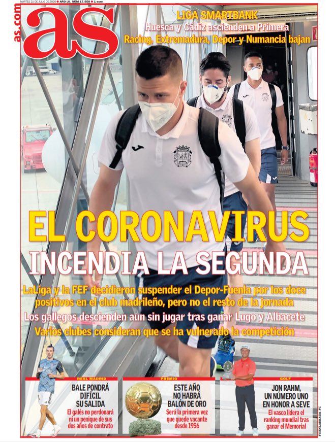 The morning papers in spain have all been about this game with AS saying “Coronavirus has set fire to La Segunda”